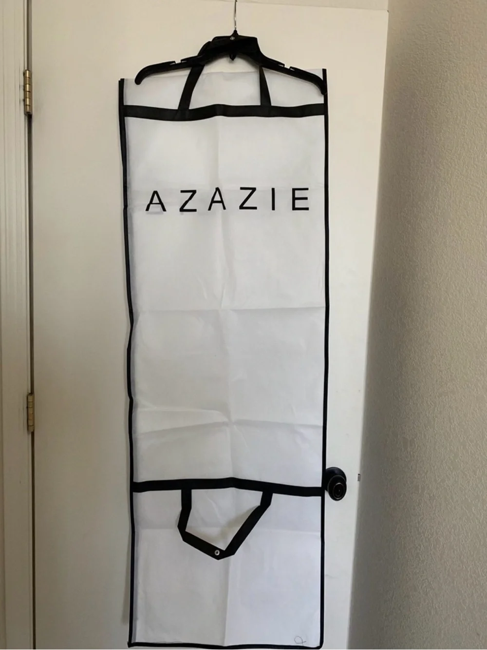 Azazie White Garment Bag with Black Piping